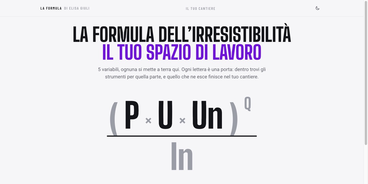 La pagina iniziale dello spazio di lavoro: la Formula con le cinque lettere da aprire