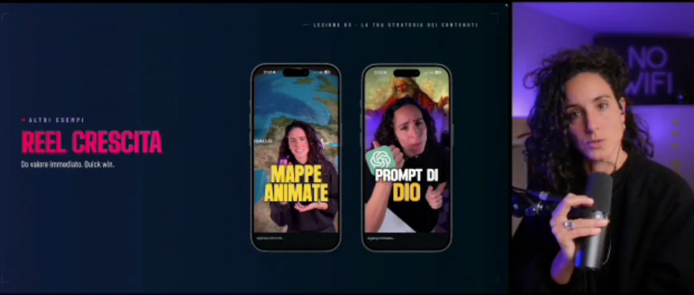 Slide della live: due esempi di reel di crescita mostrati sul telefono